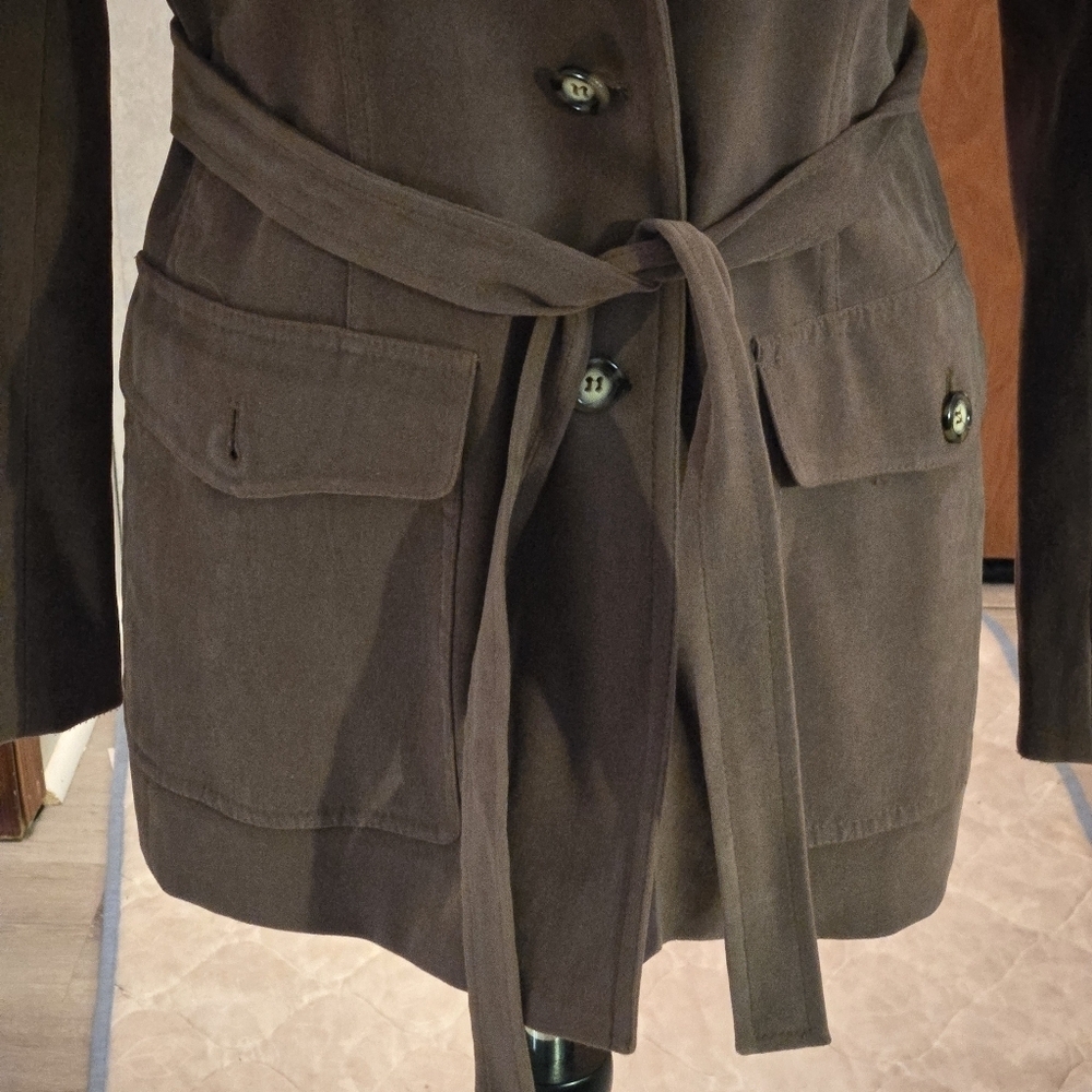 Talbots Trench Coat Jacket Overcoat Brown Belt Retro Detective‎ Stretch Women 6 - Picture 5 of 16